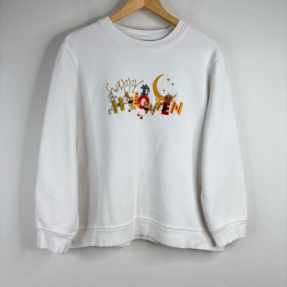 VTG Halloween Crewneck Sweatshirt XL Embroidered Granny Witchy Spooky Cat Moon - Picture 1 of 8